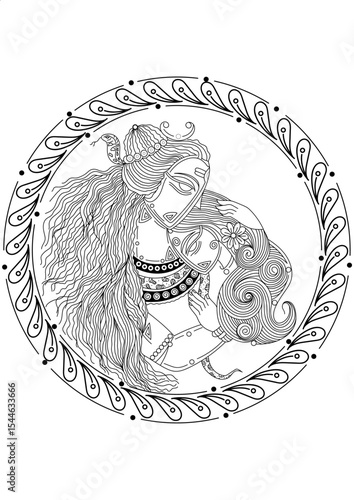 Lord Shiva Mandala Art| Hindu God Shiva Zentangle| Spiritual Deity Coloring Page| Indian Mythology Line Art|