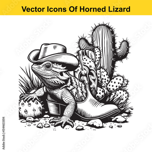 Horned Lizard Cartoon Vector – Desert Reptile Western Style