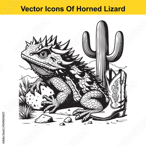 Horned Lizard Cartoon Vector – Desert Reptile Western Style