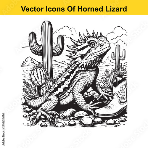 Horned Lizard Cartoon Vector – Desert Reptile Western Style