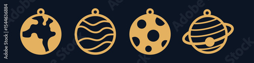 Set of vector designs with planets for earrings, pendant or keychain. Space jewelry silhouette cutting template. Laser cut with leather, wood or metal. Beautiful cosmic hanging bijouterie