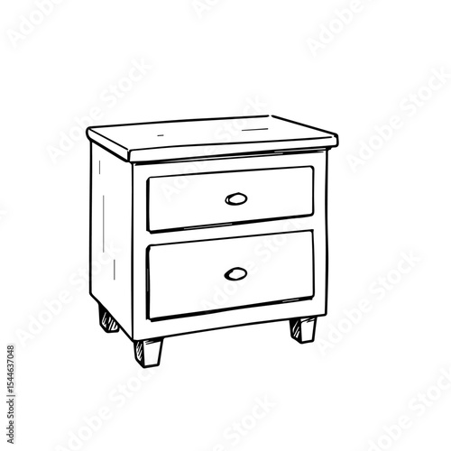 Simple two-drawer nightstand sketch. Nightstand illustration shows classic design with two drawers and simple lines. This sketch is perfect for furniture catalogs and interior design projects.