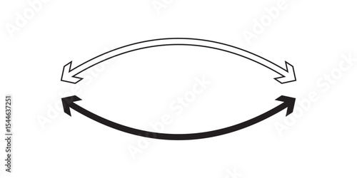 Double headed semi circle arrow. Black and white arrows set. Double ended arrow illustration. Arrow indicated the direction symbol. Dual sided curved arrow icon.