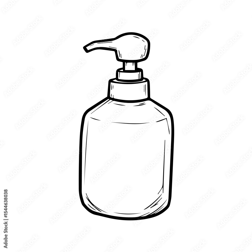 Dispenser pump bottle sketch. Simple hand drawn illustration of clear plastic bottle with pump dispenser. Perfect for soap, lotion, or sanitizer packaging design. Dispenser pump bottle sketch. Simple hand drawn illustration of clear plastic bottle with pump dispenser. Perfect for soap, lotion, or sanitizer packaging design.