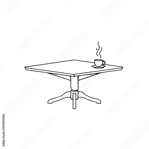Simple square coffee table with cup of hot drink.  Coffee table design features elegant lines and sturdy base.
