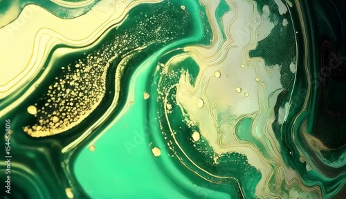 Abstract Emerald Green and Gold Swirling Marble Texture Background Design