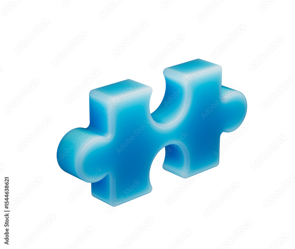 Fototapeta premium A smooth, glowing blue puzzle piece with a soft, futuristic and elegant appearance. 3d illustration