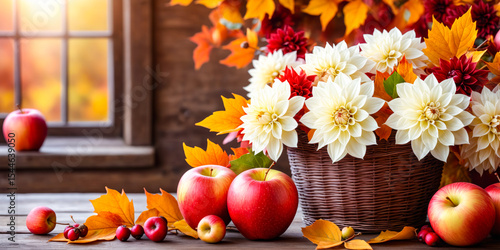 Autumn Still Life with Dahlias and Apples