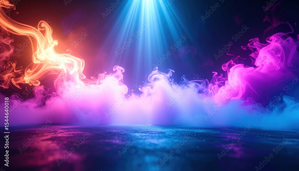 Obraz premium Colorful Smoke & Light: Dynamic abstract scene with vibrant mist and spotlight.