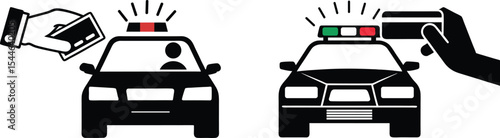 traffic police penalty icon, traffic car with penalty sign vector illustration