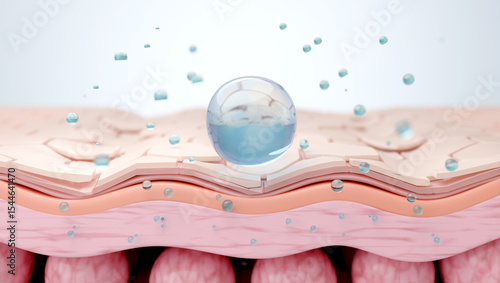 Hyaluronic acid on skin cross-section showing absorption layers