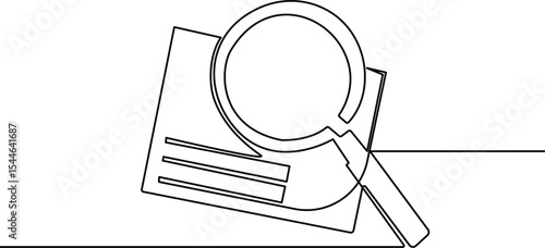 Continuous one line drawing of Paper document with magnifying glass. Single line drawing illustration set of office document. Office notes concept. vector illustration