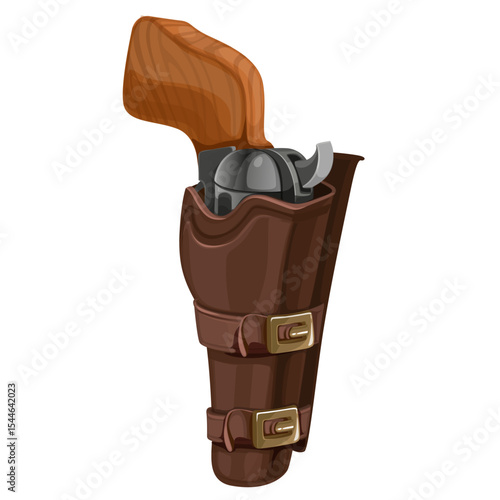 Revolver with wooden handle in a holster isolated on a white background