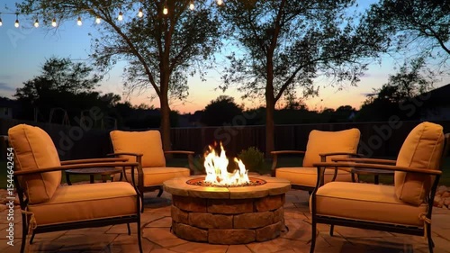 Evening Backyard Fire Pit with Comfortable Chairs
