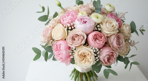 優美な淡色バラの花束 柔らかな光で輝く. AI Generated