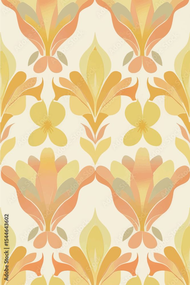 seamless pattern with flowers and leaves on orange and yellow colour seamless pattern with flowers and leaves on orange and yellow colour