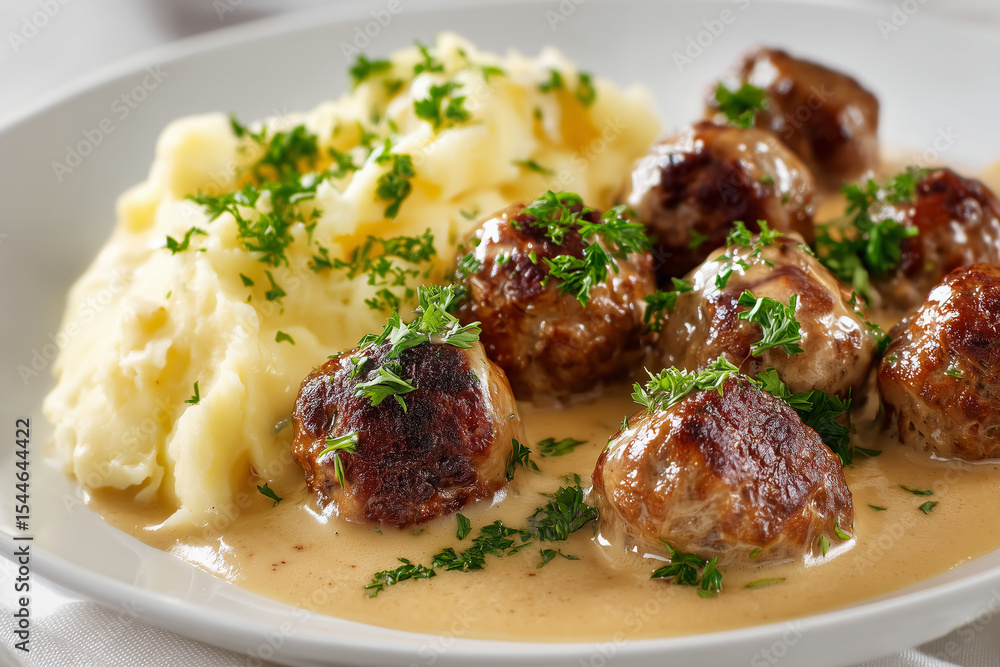 Swedish meatballs with thick gravy and mashed potatoes Swedish meatballs with thick gravy and mashed potatoes