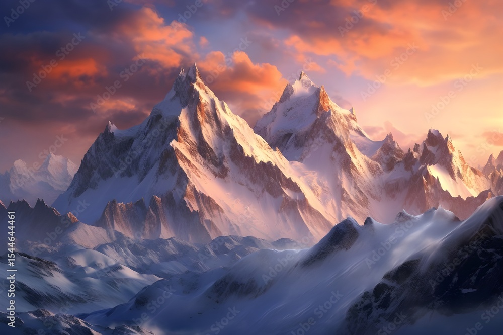 Majestic Mountains: Snow-capped peaks bathed in the warm hues of a setting sun, epitomizing mountainous grandeur Majestic Mountains: Snow-capped peaks bathed in the warm hues of a setting sun, epitomizing mountainous grandeur
