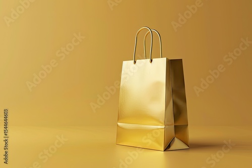 Premium Quality Visual of Gold Paper Shopping Bag Isolated