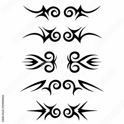 Intricate tribal tattoo designs depicting a clashing angel and demon, showcasing contrasting styles and symbolic elements.  High detail, dark ink.