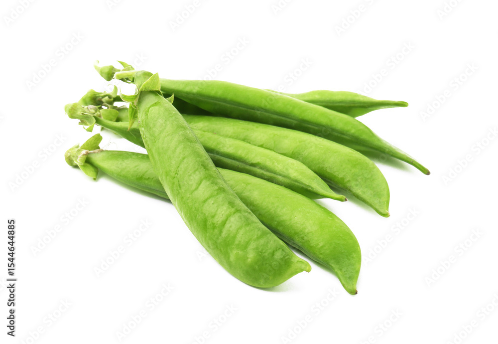 Pile of fresh green pea pods isolated on white Pile of fresh green pea pods isolated on white