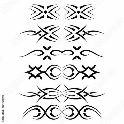 Design a set of tribal tattoo icons featuring bloodline symbolism, incorporating intricate patterns and bold lines.  Include variations for different family lineages.