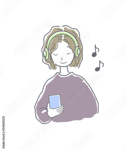 ヘッドホンで音楽を聴く女の子のイラスト