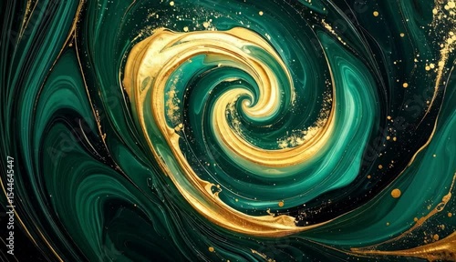 Abstract Emerald Green and Gold Swirl Painting Texture Background Design