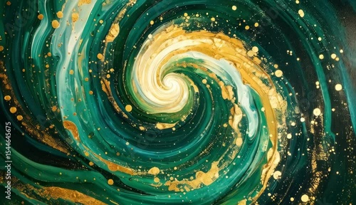 Abstract Swirling Green and Gold Paint Texture Background for Design Projects