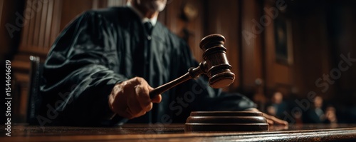 Wallpaper Mural Judge in courtroom holding gavel with dramatic lighting, symbolizing justice, law, and authority in the legal system, close-up view of hand in motion Torontodigital.ca