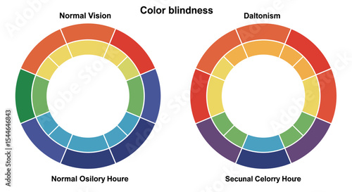 Color Wheel Comparison for Normal Vision and Color Blindness (Protanopia, Daltonism)

