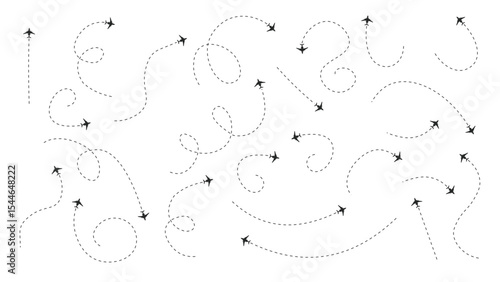 Set of Various Airplane Lines and Roads with Jet Icons