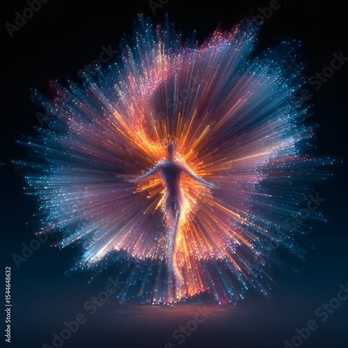 Neon Vortex of Motion: Central Figure Surrounded by Swirling Lines Symbolizing the ADHD Mind