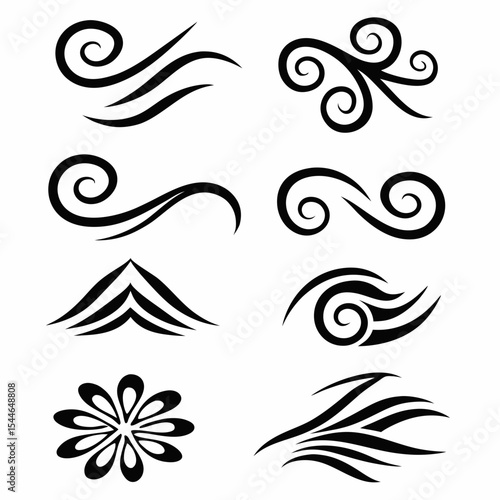 Design a series of tribal icons featuring flowing water motifs; incorporate stylized waves, spirals, and abstract aquatic designs.