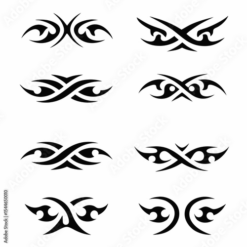 Design a tribal icon pack representing harmony and discord, featuring contrasting symbolic imagery.  Include both positive and negative motifs.