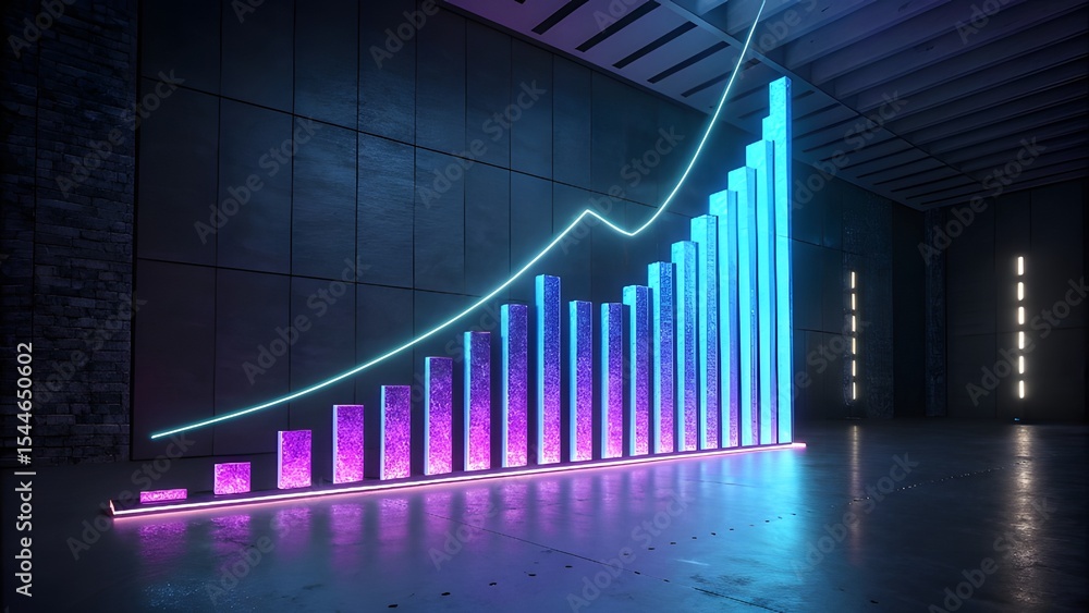 Fototapeta premium Vibrant Neon Graph Visualization in Modern Industrial Setting
