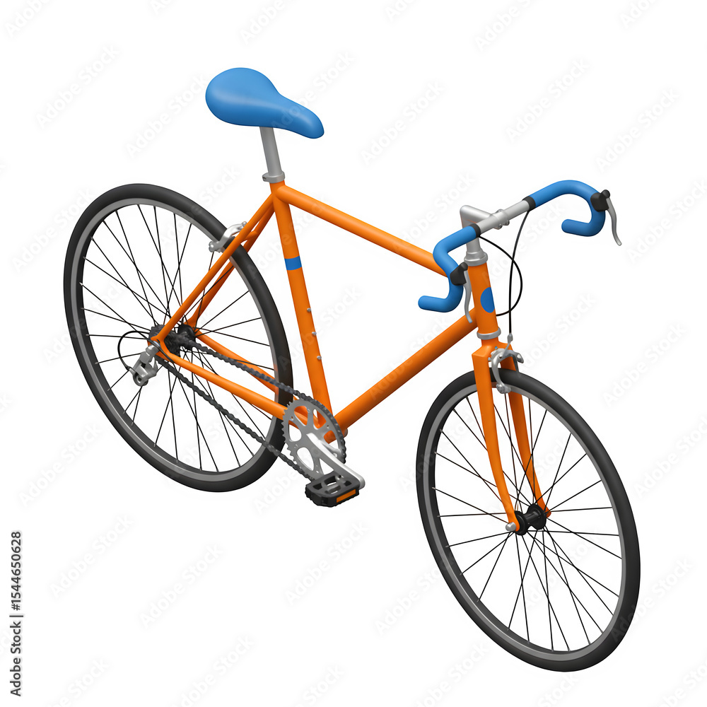 Obraz premium Orange and Blue Bike 3D Illustration, Isolated on White or Transparent Background
