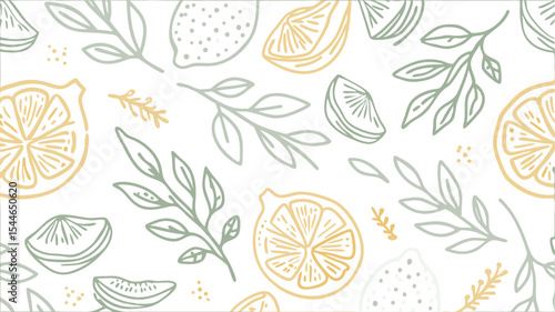 Seamless pattern with lemons and leaves in pastel colors on a white background surface design artful design