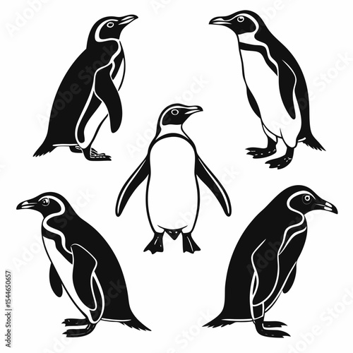 Penguin Silhouette Vector Sheet - Minimal Black Penguin Outlines