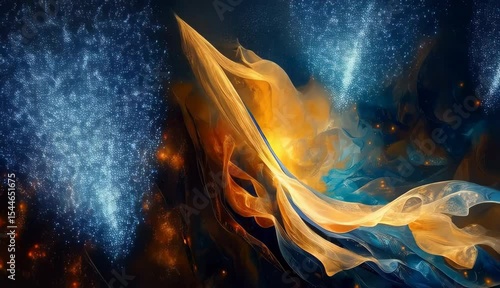 Abstract Golden and Blue Swirling Fabric Design Art Background Image