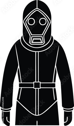Black and white illustration of a person in a hazmat suit
