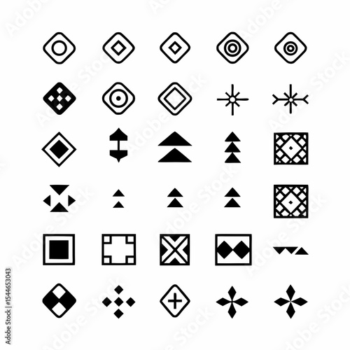Generate a seamless pattern of stylized tribal textile icons, featuring geometric shapes and repeating motifs.  Focus on bold, contrasting colors and a handcrafted aesthetic.