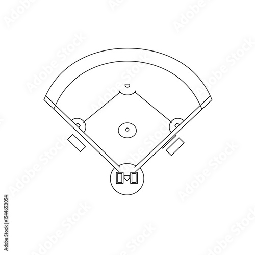 Baseball field diagram outline vector illustration for sports and recreation design needs on transparent background