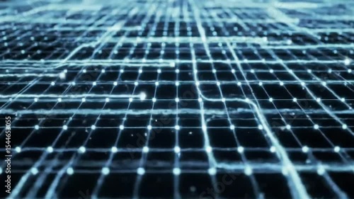 Endless Data Grid with Evolving Glowing Connections in 3D Space