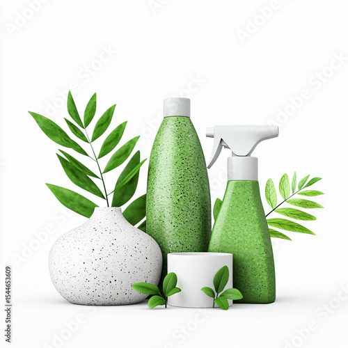 Eco-friendly cleaning products home environment product display minimalist aesthetic close-up view sustainable living concept