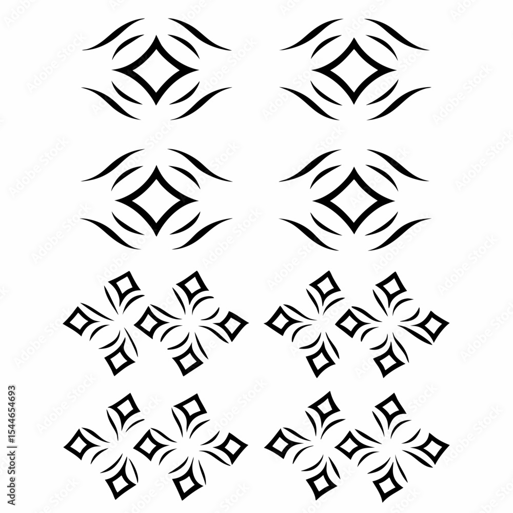 Fototapeta premium Generate a set of tribal-inspired icons featuring square and grid patterns, emphasizing geometric shapes and bold lines. Include variations in design and color palettes.