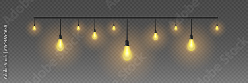 Christmas lights isolated on transparent background for cards, banners, posters, web design.