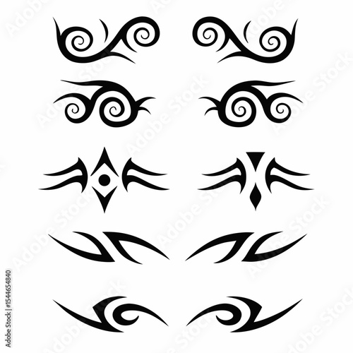 Design a set of icons depicting tribal temple forehead tattoos, showcasing diverse styles and cultural influences.  Include variations in design and color palettes.