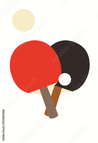 Table tennis paddles and ball in minimalist design  