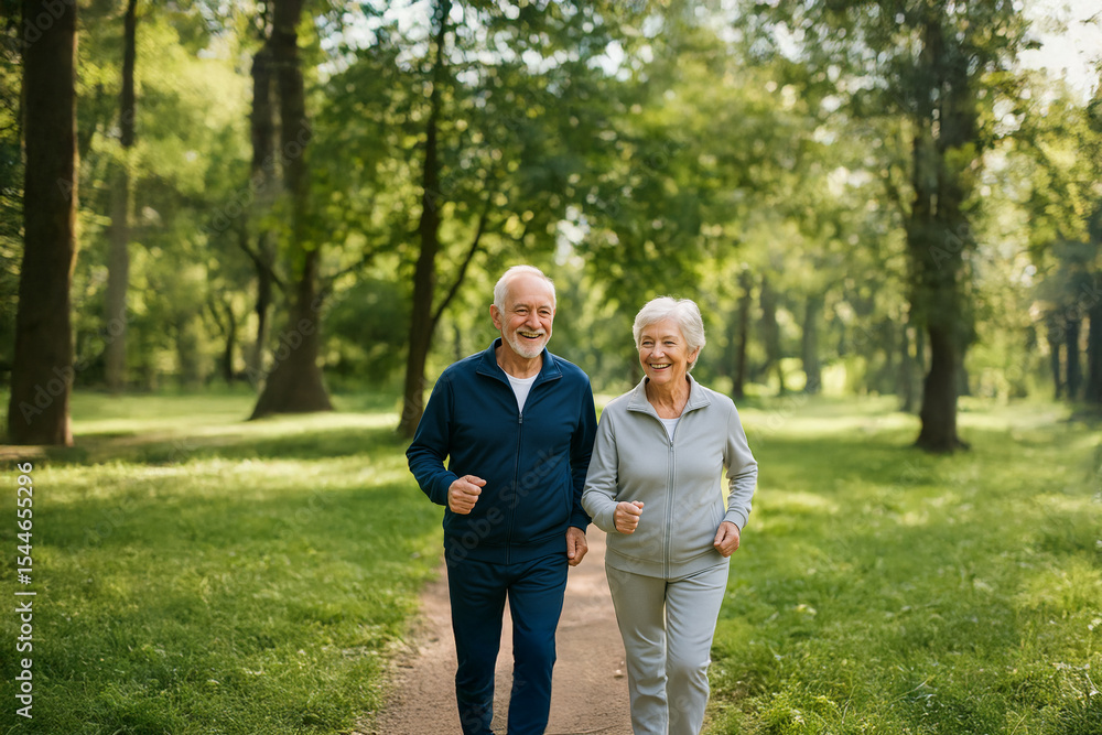 Senior couple walking together in park Senior couple walking together in park